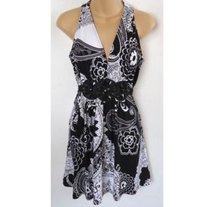 Yvos Junior Black White Bead Dress Paisley